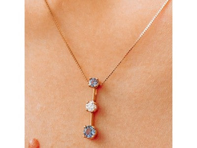 14K Yellow Gold Tanzanite & White Sapphire Chain With Pendant