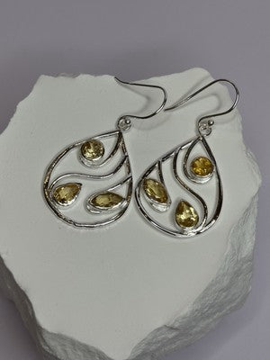 925 Sterling Silver Citrine Earrings Length 1.8 Inch