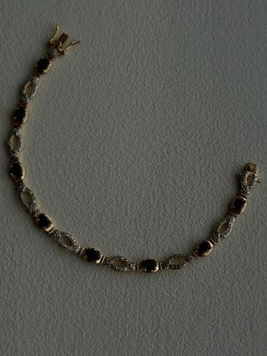 925 Sterling Silver Gold Plated Dark Blue Sapphire Bracelet 7.5