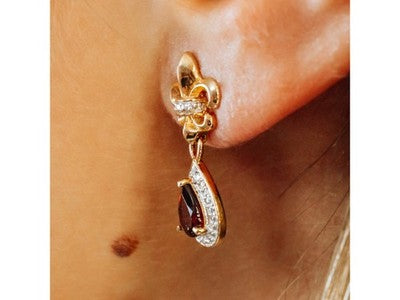 925 Sterling Silver Gold Plated Garnet Earrings