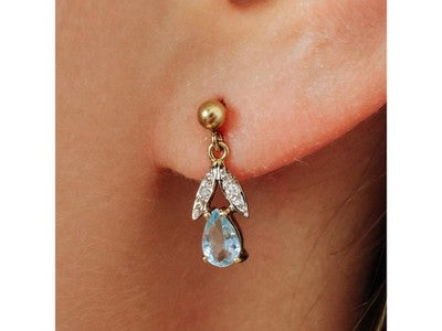 18K Yellow Gold Blue Topaz & Diamonds Earrings