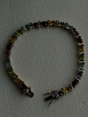 925 Sterling Silver Amethyst Citrine Garnet Topaz Peridot Bracelet 7.5