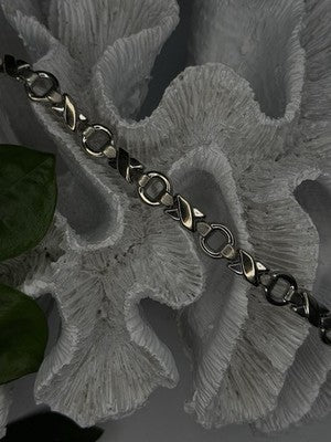 Vintage Design X-shaped & Circular Links 925 Sterling Silver Bracelet 7.5