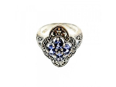 Vintage 925 Sterling Silver Amethyst & Marcasites Ring Size 5.5