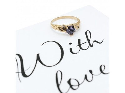 10K Yellow Gold Amethyst & Diamonds Heart Ring Size 6.75