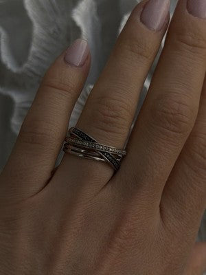 925 Sterling Silver White & Black Diamonds Ring Size 7