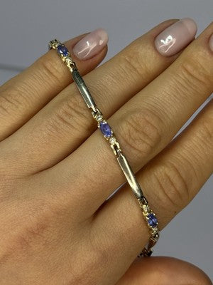 14K Yellow Gold Tanzanite & Diamond Bracelet Length 7.5 Inch