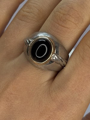 925 Sterling Silver & 14K Gold Bezel  Agate Ring Size 9.5