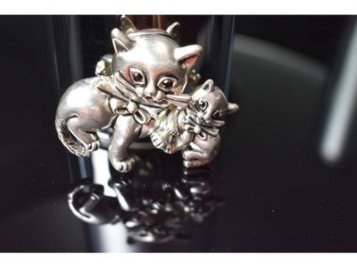 Vintage 925 Sterling Silver "Cats" Brooch