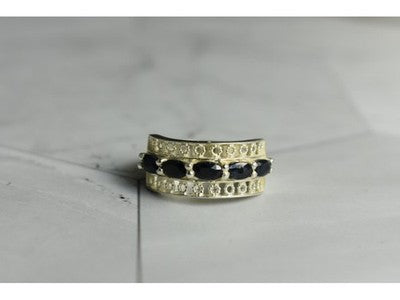 925 Sterling Silver Sapphires Openwork Ring Size 6.5