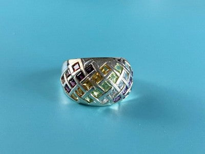 925 Sterling Silver Multi Gemstones Ring Size 7