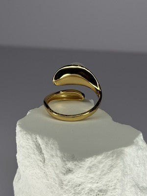 925 Sterling Silver Gold Plated Pearl Ring Size Adjustable