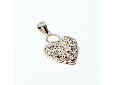 925 Sterling Silver CZ Heart Lock Pendant