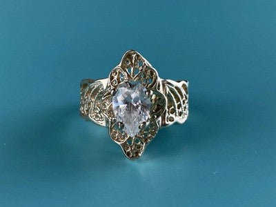 925 Sterling Silver White CZ Openwork Ring Size 6.5