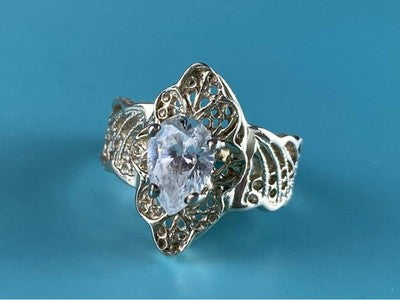 925 Sterling Silver White CZ Openwork Ring Size 6.5