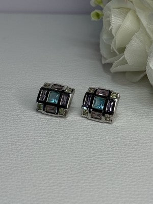 925 Sterling Silver Multicolor Spinel Earrings Length 0.46 Inch