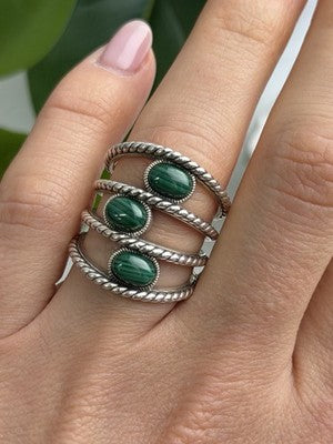925 Sterling Silver Malachite Ring Size 7.5