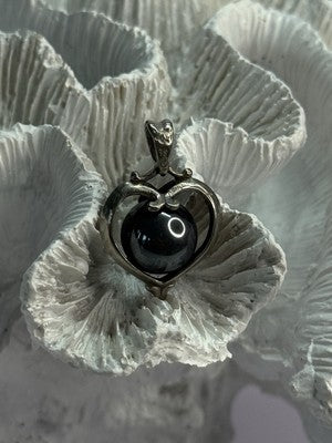 925 Sterling Silver Hematite Heart Pendant Length 1.1 Inch