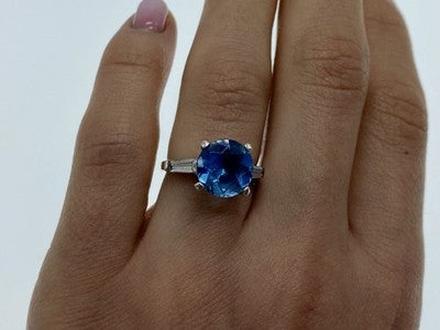 925 Sterling Silver Blue Topaz & Quartz Ring Size 6.5