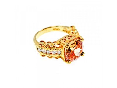 925 Sterling Silver Gold Plated Heliodor & CZ Ring Size 5.5