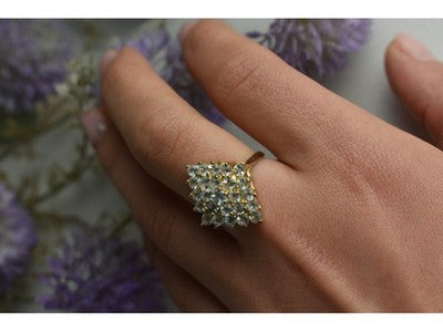 925 Sterling Silver Gold Plated Blue Spinel Ring Size 8
