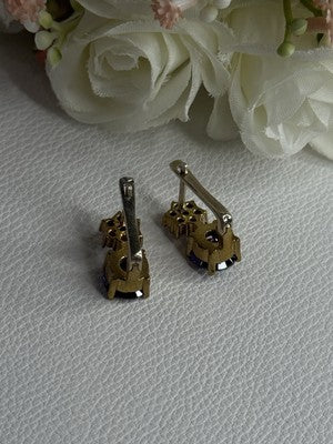 925 Sterling Silver Purple Crystal & CZ Earrings Length 0.70 Inch