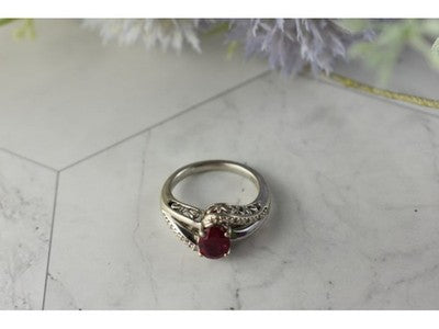 925 Sterling Silver Pink Topaz & Diamonds Ring Size 6