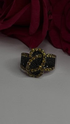 925 Sterling Silver Black Spinel & Yellow Sapphire Ring Size 10