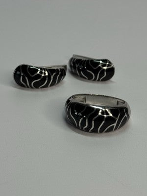 925 Sterling Silver Enamel Ring & Earrings Set Size 9