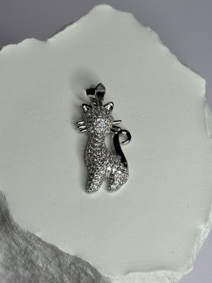 925 Sterling Silver Cat CZ Pendant Length 1.3 Inch