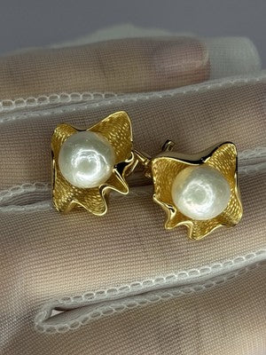 925 STERLING SILVER GOLD PLATED PEARL EARRINGS LENGTH 0.9 INCH