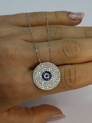 14K WHITE GOLD NECKLACE WHITE & BLUE CRYSTALS LENGTH 17 INCH