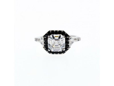 925 Sterling Silver CZ & Black Spinel Ring Size 6.5