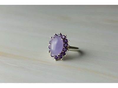 925 Sterling Silver Amethyst Quartz & Purple Tourmaline Ring Size 6.75
