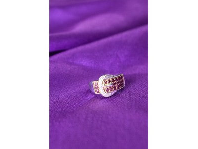 925 Sterling Silver Pink Spinel & White Sapphire "Belt" Ring Size 6.5
