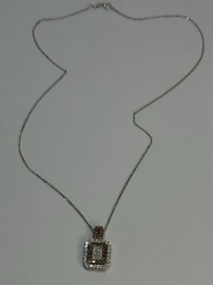 14K WHITE GOLD HESSONITE & DIAMOND NECKLACE LENGTH 18 INCH