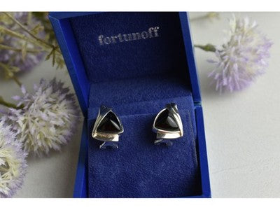 925 Sterling Silver Black Nephrite Earrings
