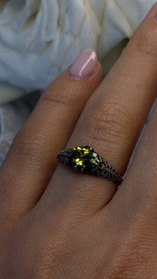 Vintage Filigree 925 Sterling Silver Green Tourmaline Ring Size 7