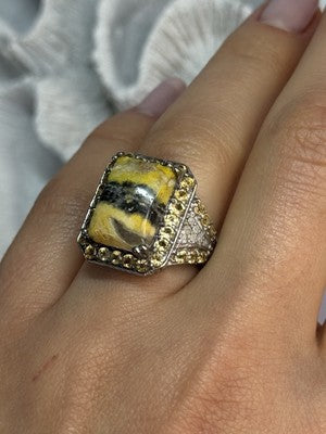 925 Sterling Silver Yashma Citrine & Beryl Ring Size 6