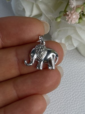 925 Sterling Silver Beryl Elephant Pendant Length 0.80 Inch