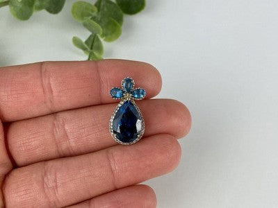 925 Sterling Silver Gold Plated Aquamarine & CZ Pendant