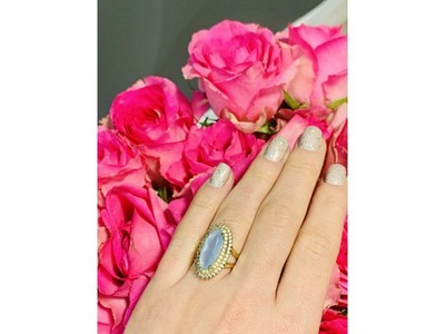 925 Sterling Silver Blue Alpanite Ring Size 10.25