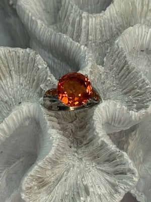 925 Sterling Silver Orange Spinel Ring Size 6