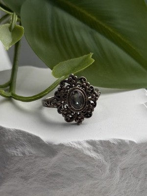 Vintage Filigree 925 Sterling Silver Mystic Topaz Ring Size 7.5