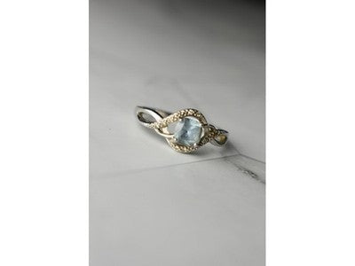 925 Sterling Silver Blue Spinel & CZ Ring Size 9