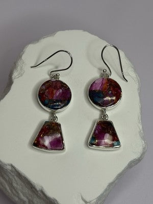 925 Sterling Silver Pink Oyster Turquoise Earrings Length 2 Inch