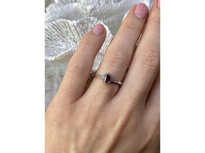 925 Sterling Silver Rubellite & White Tourmaline Ring Size 7