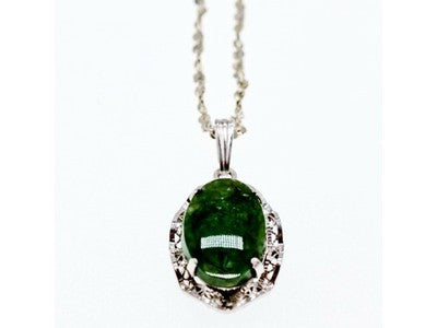 925 Sterling Silver Green Jade Chain With Pendant