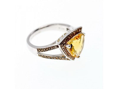 925 Sterling Silver Heliodor & Hessonite Ring Size 7