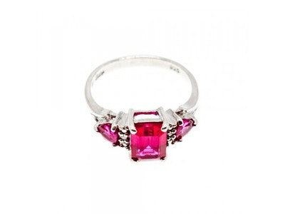 925 Sterling Silver Pink Topaz Ring Size 7